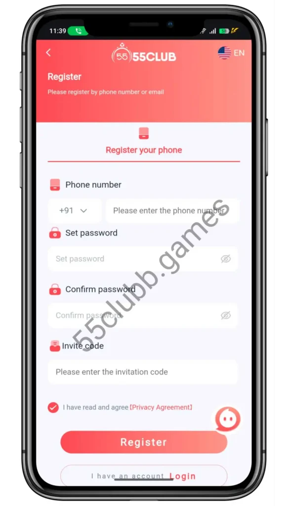 How to Register On 55 club Game