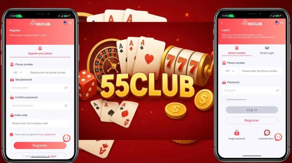 how to login and register 55 Club game